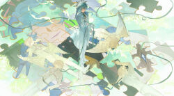 5boys absurdres angel_wings black_shirt blue_vest closed_mouth earrings gloves glowing gold_earrings grass green_ribbon grey_hair hair_between_eyes halo halo_behind_head hand_up head_wings highres holding holding_ribbon honkai:_star_rail honkai_(series) jacket jewelry long_sleeves looking_ahead lying m_iumiu1224 male_focus medium_hair multiple_boys multiple_persona multiple_wings on_back on_side pants piercing puzzle_piece ribbon shirt shoes solo_focus spiked_halo standing sunday_(honkai:_star_rail) thigh_strap turtleneck turtleneck_shirt vest watermark weibo_watermark white_footwear white_gloves white_jacket white_pants white_wings wide_shot wing_piercing wings yellow_eyes
