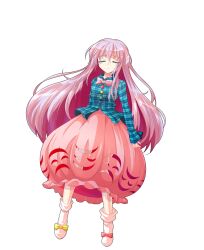 1girl alphes_(style) aqua_shirt bow bowtie breasts buttons collared_shirt commentary_request dairi full_body hata_no_kokoro highres large_variant_set long_hair long_skirt long_sleeves orange_skirt parody pink_bow pink_bowtie pink_hair red_bow shirt shoes skirt skirt_cutout socks solo style_parody tachi-e touhou transparent_background variant_set very_long_hair white_socks yellow_bow