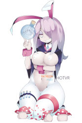 1girl alternate_breast_size animal_ears arm_support black_robe bottle breasts cleavage clothes_lift commentary covered_erect_nipples curvy english_commentary english_text fake_animal_ears formal_clothes full_body glass_bottle hair_over_one_eye half-closed_eyes heart_pasties holding holding_bottle hot_vr kneeling large_breasts little_witch_academia long_bangs mushroom one_eye_covered pasties pink_hair pixiv_username rabbit_ears red_eyes robe sharp_teeth simple_background skin_tight smile solo sucy_manbavaran suit teeth thick_thighs thigh_strap thighs vial white_background white_suit wide_hips wrist_cuffs