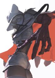 Rule 34 | 1girl, absurdres, blonde hair, breasts, commentary, dark-skinned female, dark skin, english commentary, guilty gear, hat, highres, long hair, mixed-language commentary, neg (101neg), ramlethal valentine, red bandage, simple background, solo, white background, white hair