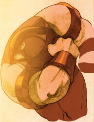 1boy angry armor bare_shoulders bengus brass_knuckles capcom clenched_hands clenched_teeth facing_to_the_side fighting_stance game_cg giant helmet highres juggernaut_(x-men) looking_to_the_side male_focus marvel marvel_vs._capcom marvel_vs._capcom_2 muscular muscular_male non-web_source official_art scan sidelighting simple_background solo teeth weapon x-men