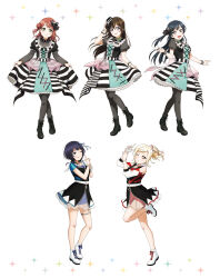Rule 34 | 5girls, artbook, asaka karin, black boots, black hair, black pantyhose, blonde hair, blue eyes, blunt bangs, boots, bow, braid, brown hair, dress, grey eyes, hair bow, hair bun, hair ornament, hair ribbon, half updo, highres, long hair, looking at viewer, love live!, love live! nijigasaki high school idol club, medium hair, miyashita ai, multiple girls, non-web source, official art, one eye closed, one side up, orange eyes, osaka shizuku, pantyhose, pink hair, ponytail, purple hair, ribbon, short hair, single side bun, skirt hold, smile, standing, standing on one leg, uehara ayumu, white boots, yellow eyes, yuki setsuna