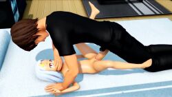 1boy 1girl 3d age_difference animated barefoot bed boku_no_hero_academia clothed_male_nude_female completely_nude covering_own_mouth eri_(boku_no_hero_academia) eri_(my_hero_academia) flat_chest hetero horn horns loli lowres lying missionary nipples nude on_back penis ponchi pussy sex single_horn sound spread_legs tagme uncensored vaginal video white_hair