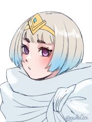 1girl absurdres blonde_hair blue_hair bob_cut fire_emblem fire_emblem_heroes gradient_hair hair_ornament highres multicolored_hair nintendo purple_eyes short_hair solo tiara twitter_username white_background ylgr_(fire_emblem) yumikari07