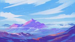artist_name blue_sky cloud commentary day english_commentary mountain no_humans original outdoors scenery signature sky zandra