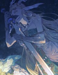 animal_ears bare_shoulders blonde_hair braid commentary_request crown_braid dragon_ears dragon_girl dragon_horns dress facial_mark highres holding holding_sword holding_weapon horns jewelry light_dragon_(zelda) long_hair master_sword necklace nintendo princess_zelda pu_hegg scales spoilers strapless strapless_dress sword the_legend_of_zelda the_legend_of_zelda:_tears_of_the_kingdom weapon white_dress