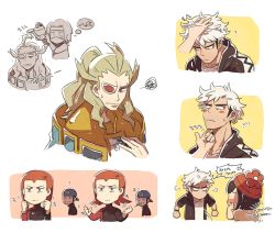 Rule 34 | 1girl, 4boys, ?, ahoge, anger vein, archie (pokemon), bandana, beanie, black hair, black jacket, blue bandana, blush, coat, commentary, eyepiece, flipped hair, ghetsis (pokemon), gloves, green hair, guzma (pokemon), hat, holding, hood, hooded jacket, jacket, long hair, maxie (pokemon), medium hair, multicolored hair, multiple boys, nintendo, no mouth, parted lips, pokemon, pokemon bw, pokemon rse, pokemon sm, selene (pokemon), shadow triad, shirt, short sleeves, squiggle, ssalbulre, team skull, two-tone hair, undercut, watering can, white hair, white shirt, wristband, yellow shirt