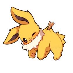 Rule 34 | absurdres, animal focus, brown eyes, clip, gen 1 pokemon, highres, jolteon, nintendo, one eye closed, pawpads, pokemon, pokemon (creature), sevi (seviyummy), simple background, smile, solo, white background, wink
