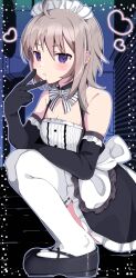 1girl alice_gear_aegis black_gloves brown_hair gloves heart highres maid maid_headdress murao_mira oi_tie short_hair thighhighs white_thighhighs