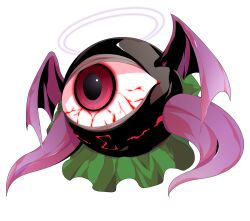 1other bat_wings bloodshot_eyes cape dairi evil_eye_sigma eyeball green_cape halo highres purple_wings sigma_symbol solo touhou touhou_(pc-98) traditional_halo white_halo wings