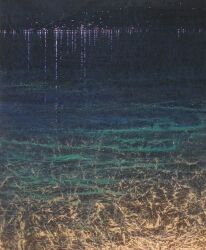 city_lights dark highres night night_sky no_humans original photorealistic realistic reflection reflective_water saitoukazu_(twitter) scenery shadow shallow_water shore sky water