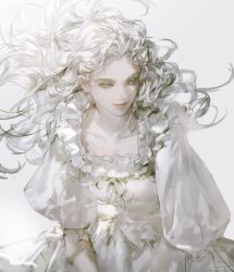 1girl highres light_smile lips nose original realistic shirt solo vlfdus_0 white_background white_hair white_shirt yellow_eyes