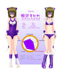 Rule 34 | #13, animal ears, bikini, blue eyes, boots, cat ears, cat tail, collar, display, feet, mask, navel, sumire (#13), sumire aizawa (la gatita violeta), swimsuit, tail, toeless legwear, toes, unknown voice actor, voice actor connection