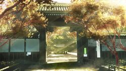 Rule 34 | architecture, commentary request, day, east asian architecture, gate, highres, kamo nasus., no humans, original, outdoors, railing, scenery, shadow, shrine, sunlight, tree