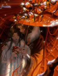Rule 34 | 2boys, absurdly long hair, absurdres, animal print, architecture, beads, bishounen, bracelet, brown hair, butterfly print, camellia, chinese clothes, closed eyes, closed mouth, couple, crystal earrings, curtained hair, day, earrings, east asian architecture, eyelashes, eyepatch, floating hair, floral print, floral print hanfu, flower, fur-trimmed hanfu, fur-trimmed sleeves, fur trim, gate, hair bun, half-closed eyes, hand on another&#039;s shoulder, hands up, hanfu, head down, heads together, height difference, highres, holding, holding flower, holding umbrella, hua cheng, hug, hug from behind, jewelry, leaf, light smile, limited palette, long eyelashes, long hair, long sidelocks, looking down, male focus, motion blur, multiple boys, necklace, nuzzle, oil-paper umbrella, outdoors, parted bangs, parted lips, print umbrella, puffy lips, red flower, red hanfu, red theme, red umbrella, shade, sidelighting, sidelocks, silver bracelet, silver necklace, silver trim, single hair bun, snow, snowing, standing, straight hair, string, string around finger, string of fate, sunlight, tassel, tianguan cifu, tree, umbrella, under umbrella, upper body, very long hair, warm colored, white hanfu, white theme, winter, winter clothes, xie lian, yaoi, yuumeenoo0222