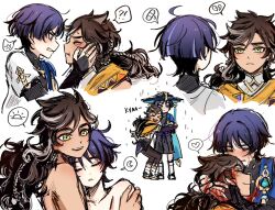 Rule 34 | 2boys, absurdres, blood, blood on clothes, blood on face, blood on hands, blue hair, bowl cut, dark-skinned male, dark skin, genshin impact, green eyes, highres, male focus, multiple boys, scaramouche (genshin impact), sethos (genshin impact), slapping, usa chins, wanderer (genshin impact)