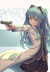 1girl 2024_summer_olympics absurdres aiming animal_ear_hairband animal_ear_headphones animal_ears black_thighhighs blue_hair cat_ear_hairband cat_ear_headphones cat_ears cat_hair_ornament commentary commission eiyuu_densetsu english_commentary fake_animal_ears finger_on_trigger gun hair_ornament hairband hand_on_own_hip headphones highres holding holding_gun holding_weapon lab_coat long_hair meme naisu_(nai_su01) olympics open_mouth sen_no_kiseki sen_no_kiseki_(series) sen_no_kiseki_iii solo thighhighs tio_plato twintails weapon yellow_eyes yusuf_dikec_(meme) zero_no_kiseki
