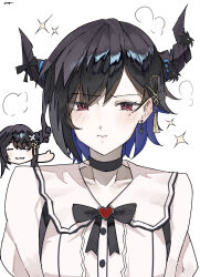 1boy 1girl absurdres alternate_costume asymmetrical_horns black_hair blue_hair breasts brother_and_sister colored_inner_hair demon_horns ewn highres hololive hololive_english horns long_hair looking_at_viewer malphis_ravencroft_ii mole mole_under_eye multicolored_hair nerissa_ravencroft red_eyes siblings solo_focus two-tone_hair uneven_horns virtual_youtuber