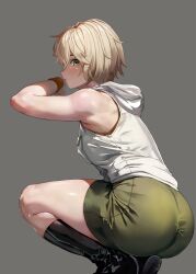 1girl ass blonde_hair boots dead_by_daylight heather_mason highres miniskirt pencil_skirt silent_hill_(series) silent_hill_3 sitting skirt solo suzusiron tagme thick_thighs thighs