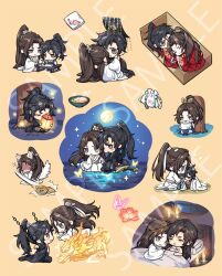 Rule 34 | 2boys, aged down, anger vein, animal ears, bandaged chest, bandages, beads, black boots, black hair, black hanfu, blood, bloody bandages, blue eyes, blue hanfu, blush, book, boots, box, brown hair, bug, butterfly, calligraphy brush, candle, cat ears, cat tail, chain, chibi, chibi only, chinese clothes, chinese wedding, chu wanning, closed eyes, closed mouth, cooking pot, crying, crying with eyes open, cuffs, desk, dragon, eastern dragon, erha he ta de bai mao shizun, fireflies, floating, floating object, floating sword, floating weapon, flower, food, full body, full moon, furrowed brow, glowing butterfly, grey pants, guan hat, hair down, hair ribbon, half updo, hand on another&#039;s back, handkerchief, hanfu, head on pillow, high ponytail, holding, holding calligraphy brush, holding cooking pot, holding lantern, holding paintbrush, in box, in container, indoors, insect, kemonomimi mode, korean commentary, lantern, lattice, long hair, long sleeves, looking at another, lotus, male focus, mian guan, mo ran, moon, multiple boys, multiple views, on bed, open mouth, orange background, paintbrush, pants, pillow, ponytail, pouch, purple eyes, red ribbon, ribbon, shackles, single tear, sitting, sitting on weapon, snow, soup, spoilers, star (sky), sweatdrop, sword, tail, taxian-jun, tears, torn clothes, tree, under covers, water, weapon, white hanfu, white ribbon, wonton, writing, xia sini, xiao guan (headdress), yaoi, zehel az