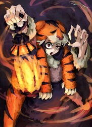 1girl black_hair breasts dress female_focus highres indivisible lab_zero_games lantern pelt ray-k razmi_(indivisible) solo