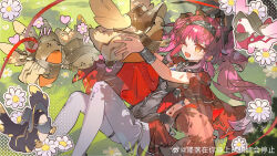 Rule 34 | 1girl, absurdres, armor, bodysuit, boots, breastplate, chinese commentary, collar, commentary request, hairband, highres, holding, long hair, lupa (wuthering waves), metal collar, metal hairband, one eye closed, open mouth, pink hair, red pupils, red sash, sash, saucer (saucer752), smile, solo, tacet discord (wuthering waves), tacet mark (wuthering waves), tail, thigh boots, white bodysuit, white boots, wolf tail, wrist guards, wuthering waves, yellow eyes