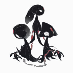 absurdres azelf black_skin colored_skin gen_4_pokemon highres keroreud legendary_pokemon limited_palette looking_at_viewer mesprit nintendo no_humans pokemon pokemon_(creature) pokemon_focus red_chain_(pokemon) simple_background uxie white_background white_eyes