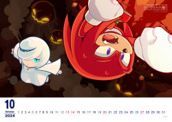 1boy 1girl 2024 absurdres aqua_eyes boo_(sonic) climbing echidna_boy fangs furry furry_male ghost gloves hair_over_one_eye hayane_tomoko highres knuckles_the_echidna mountain october official_art open_mouth pumpkin_hill purple_eyes red_fur sage_(sonic) short_hair sonic_(series) sonic_channel sonic_frontiers white_gloves white_hair wide_sleeves