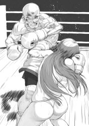 1boy 1girl ass boxing boxing_gloves boxing_ring commission highres mixed-sex_combat original pasties pixiv_commission rggr