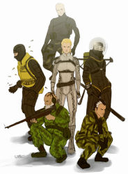 1girl 5boys artist_request balaclava bodysuit bolt_action camouflage gun konami metal_gear_(series) metal_gear_solid_3:_snake_eater mosin-nagant multiple_boys old old_man rifle sniper_rifle the_boss the_end_(metal_gear) the_fear the_fury the_pain the_sorrow wasp weapon