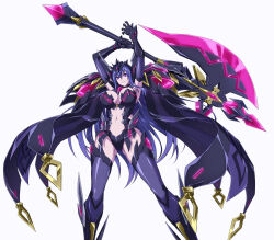 1girl armor axe breasts highres large_breasts navel ribimura smile tagme weapon