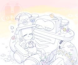 Rule 34 | 1boy, 1girl, cable, closed eyes, cozette (mario), ego, field, flower, flower field, head wreath, mario &amp; luigi: brothership, mario &amp; luigi rpg, mario (series), nintendo, petals, scarf, shun (mario), sitting, sitting on lap, sitting on person, smile, tagme, watermark