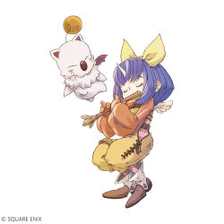 2girls angel_wings ankle_boots antennae bat_wings belt blue_hair boots closed_eyes eiko_carol feathered_wings final_fantasy final_fantasy_ix flute from_side fur_trim hair_between_eyes hair_ribbon holding holding_flute holding_instrument horns instrument itahana_toshiyuki leotard long_sleeves looking_at_another mini_wings moogle multiple_girls music official_art playing_flute playing_instrument ribbon shoes short_hair sidelocks simple_background square_enix white_background white_fur wings yellow_ribbon