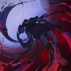 Rule 34 | 1boy, armor, arms at sides, artist name, black hair, black kimono, black leggings, black shorts, black sleeves, cable, daydreeaaaming, facing up, falling, frilled sleeves, frills, from below, furisode, genshin impact, gold, han&#039;eri, highres, japanese armor, japanese clothes, kimono, kote, kurokote, layered kimono, leggings, male focus, mandala, mitsudomoe (shape), o-ring, open clothes, open hands, open kimono, red kimono, sandals, scaramouche (genshin impact), short sleeves, shorts, solo, tassel, toeless legwear, toes, tomoe (symbol), white kimono, zouri
