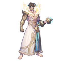 Rule 34 | 1boy, abs, absurdres, antlers, barefoot, brown eyes, brown hair, clenched hand, commentary, dumbbell, eikthyrnir (fire emblem), eikthyrnir (resolved to train) (fire emblem), english commentary, fire emblem, fire emblem heroes, full body, glowing antlers, headdress, highres, holding, holding dumbbell, horns, large pectorals, looking at viewer, male focus, mask, mouth mask, muscular, muscular male, nintendo, nishiki areku, official art, pectorals, second-party source, short hair, simple background, solo, standing, white background