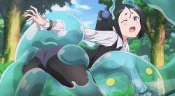 2girls animated animated_gif anime_screenshot arm_grab ass ass_grab bent_over black_hair black_panties black_pantyhose black_vest blush breasts breasts_out futoku_no_guild grabbing_another&#039;s_breast green_eyes groping hanabata_nohkins inverted_nipples large_breasts loli long_sleeves multiple_girls nipples no_bra one_eye_closed open_mouth panties pantyhose pink_hair purple_panties shirt short_eyebrows short_hair slime slime_(creature) small_breasts tearing_up tentacles thick_eyebrows thick_thighs thighs tokishikko_dana torn_clothes twintails underwear vest white_shirt wide_hips