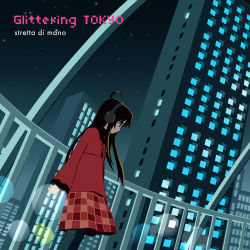 1girl ahoge bad_id bad_pixiv_id black_hair brown_hair building female_focus headphones long_hair original pantyhose skirt solo urban yohsuke_(kanoto_yousuke) yousuke