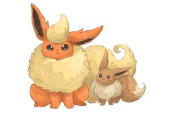 Rule 34 | animal, animal focus, blonde hair, closed mouth, eevee, evolutionary line, flareon, gen 1 pokemon, highres, nintendo, pokemon, pokemon (creature), sitting, smile, volpecorvo
