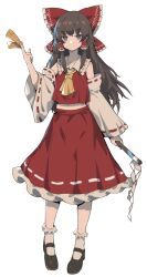 Rule 34 | 1girl, absurdres, ascot, between fingers, bow, brown eyes, brown hair, closed mouth, commentary request, crop top, detached sleeves, frilled bow, frilled hair tubes, frilled skirt, frills, full body, gohei, hair bow, hair tubes, hakurei reimu, highres, holding, holding gohei, hua ha jiazi, long hair, looking at viewer, midriff, navel, ofuda, ofuda between fingers, red bow, red skirt, ribbon-trimmed skirt, ribbon-trimmed sleeves, ribbon trim, second-party source, skirt, skirt set, smile, solo, split mouth, tachi-e, touhou, transparent background, very long hair, yellow ascot