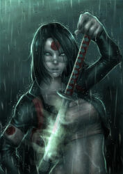 black_hair dc_comics highres katana katana_(dc) rain sword tatsu_yamashiro weapon