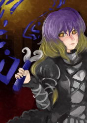 Rule 34 | 1girl, brown hair, dress, female focus, gradient hair, hijiri byakuren, hokkai, layered dress, light smile, long hair, looking at viewer, makai (touhou), multicolored hair, purple hair, red theme, solo, sorcerer&#039;s sutra scroll, sukya, touhou