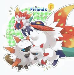 animal_focus blue_eyes bug cross-shaped_pupils full_body gen_5_pokemon highres holding holding_stuffed_toy horns insect larvesta mofu_(pk3566) moth multiple_wings nintendo no_humans pokemon pokemon_(creature) slither_wing stuffed_animal stuffed_toy symbol-shaped_pupils white_fur wings yellow_eyes