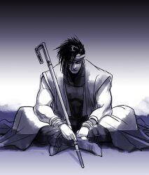 Rule 34 | 1boy, cane, closed eyes, earrings, headband, hoop earrings, indian style, jewelry, jojo no kimyou na bouken, looking down, male focus, merumeru626, monochrome, n&#039;doul, partially submerged, sitting, solo, stardust crusaders