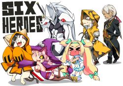 Rule 34 | &gt; &lt;, 2girls, 4boys, arc system works, armor, ass, bare shoulders, black sclera, blazblue, blonde hair, blush, boots, breasts, cape, cape pull, cat, chibi, closed eyes, colored sclera, detached sleeves, dress, eyepatch, facial hair, fang, formal clothes, gloves, green hair, hair ribbon, hairband, hakumen, hat, high heels, highres, hood, hug, jubei (blazblue), konoe a. mercury, large breasts, long hair, mask, multiple boys, multiple girls, one eye closed, open mouth, orange eyes, phantom (blazblue), pink hair, platinum the trinity, ponytail, quad tails, ribbon, sheath, sheathed, shiny skin, short dress, short hair, sideboob, silver hair, skirt, smile, suit, sweatdrop, sword, tamuhime, thighhighs, valkenhayn r hellsing, very long hair, weapon, yellow eyes, yuuki terumi