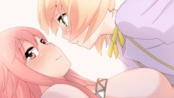 Rule 34 | 050411285aura, 2girls, bad id, bad pixiv id, blonde hair, blush, breasts, long hair, multiple girls, sakura trick, short hair, simple background, sonoda yuu, takayama haruka, white background, yuri