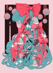 03moonmoonmoon 1girl bell blue_hair border bow candle fire hair_bow hair_ornament highres long_hair original pink_border red_bow solo