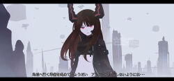 Rule 34 | 1girl, 32zzz, artist logo, artist name, black gold saw, black jacket, black rock shooter, black rock shooter: dawn fall, highres, horns, jacket, logo, midriff, navel, open clothes, open jacket, parted lips, red eyes, ringed eyes, single horn, solo, translation request