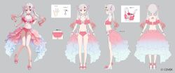 Rule 34 | 1girl, :d, absurdres, bikini, blue skirt, breasts, center-flap bangs, cleavage, closed mouth, commentary request, copyright notice, detached sleeves, ekao, frilled bikini, frills, front-tie bikini top, front-tie top, full body, gradient clothes, gradient hair, gradient skirt, grey background, grey hair, hair between horns, highres, hololive, holonatsu paradise, horns, jewelry, long hair, medium breasts, multicolored hair, multiple views, nail polish, nakiri ayame, nakiri ayame (holonatsu paradise), navel, necklace, official art, oni, open mouth, pink bikini, pink nails, pink skirt, puffy detached sleeves, puffy short sleeves, puffy sleeves, red eyes, red hair, reference sheet, sandals, second-party source, short sleeves, showgirl skirt, sidelocks, simple background, skin-covered horns, skirt, smile, stomach, streaked hair, swimsuit, toenail polish, toenails, turnaround, twintails, virtual youtuber, white sandals, wrist cuffs