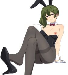 1girl absurdres bare_shoulders blush bow bowtie breasts crossed_legs detached_collar gloves green_hair high_heels highres kagironsfw leotard looking_at_viewer medium_breasts nipples one_breast_out paid_reward_available pantyhose playboy_bunny purple_eyes side_ponytail smile solo sousou_no_frieren thighband_pantyhose traditional_bowtie ubel_(sousou_no_frieren) wardrobe_malfunction white_gloves score:22 rating:questionable Rule 34 | 1girl, absurdres, bare shoulders, blush, bow, bowtie, breasts, crossed legs, detached collar, gloves, green hair, high heels, highres, kagironsfw, leotard, looking at viewer, medium breasts, nipples, one breast out, paid reward available, pantyhose, playboy bunny, purple eyes, side ponytail, smile, solo, sousou no frieren, thighband pantyhose, traditional bowtie, ubel (sousou no frieren), wardrobe malfunction, white gloves