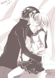 Rule 34 | 1boy, 1girl, blazer, chrollo lucilfer, from side, genderswap, genderswap (mtf), hetero, hunter x hunter, jacket, kana (251373), kiss, kurapika, long sleeves, profile, sailor collar, school uniform, serafuku, shirt, short hair, skirt